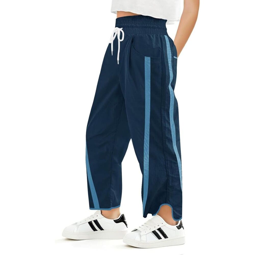 Navy Striped Parachute Track Pants